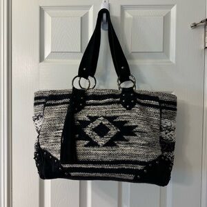 Lovestitch Black and White Aztec Jute/Wool/Cotton/Leather Large Tote Western